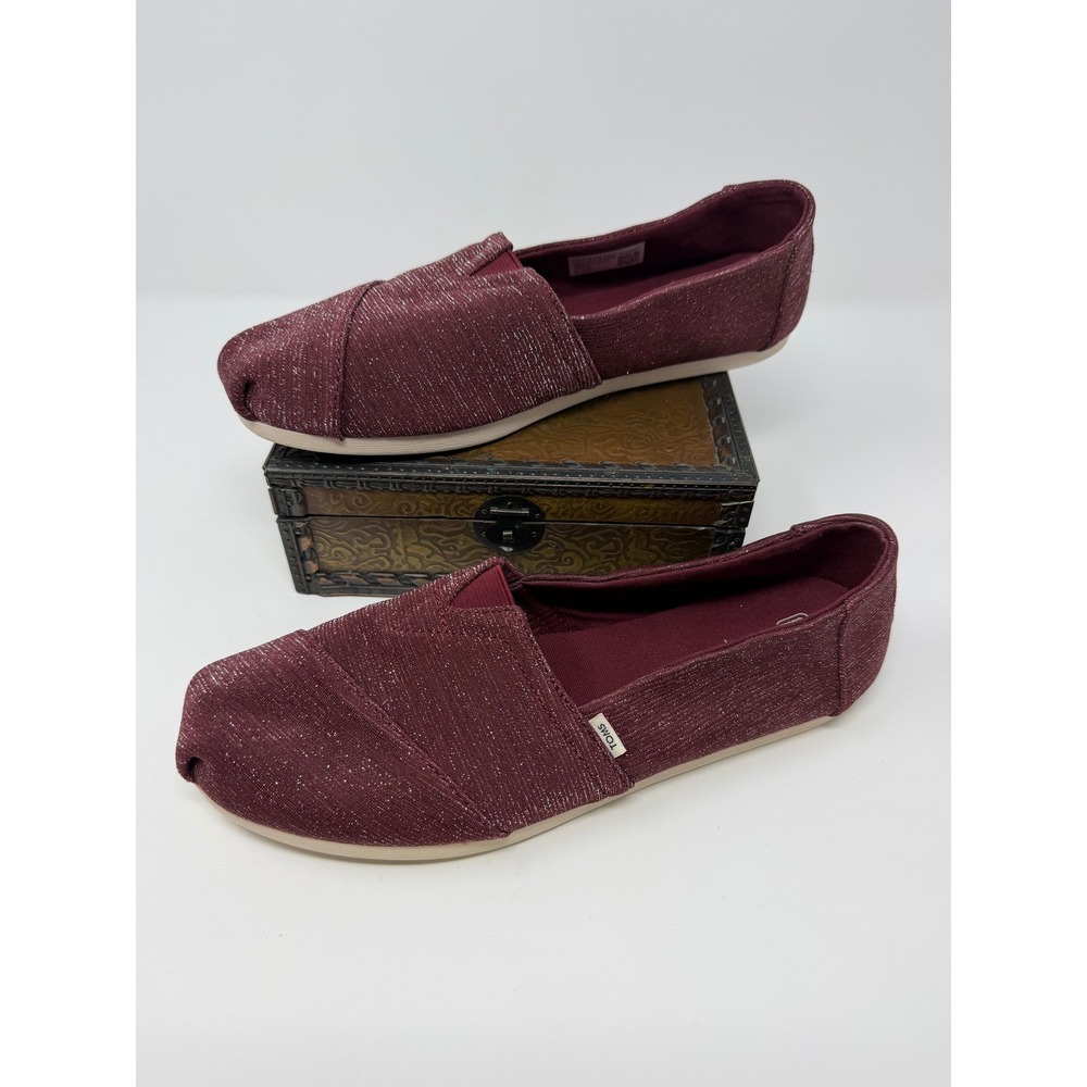 TOMS Alpargata Burgundy Metallic Shimmer Slip On Shoes 10016727 Womens 8.5